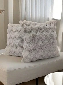 1pc Farmhouse Style Wavy Luxurious Plush Throw Pillow Cover, Suitable For Home Sofa Decoration, Super Soft Faux Fur Cushion Cover
