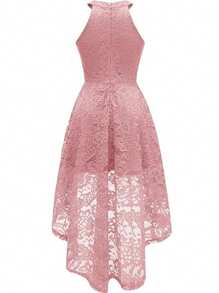 Vestido de encaje floral para mujer, diseño de bajo asimétrico, vestido de cóctel midi para bodas, fiestas, damas de honor, invitados de boda - Rosa - Ver 2
