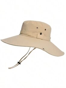 Sombrero de pesca de protección solar neutro, sombrero de cubo de protección solar, adecuado para senderismo y pesca, actividades al aire libre, sombrero plegable de ala grande con protección UV, estilo vaquero occidental para sombrear para hombre y mujer, gorra con cordones para el sol, sombrero de montañismo - Caqui - Ver 3