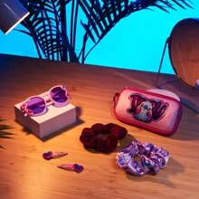 Disney Stitch Set Sunglasses UV Protection Case 2 Scrunchies Hair Clips Accessories Set Gift - Multicolor - View 2