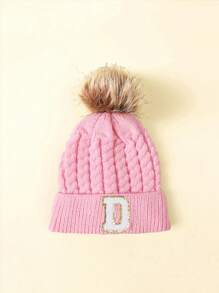1pc Children Letter Pattern Winter Brimless Knit Beanie Hat - Pink - View 49