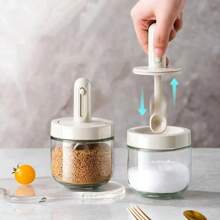 1pc Glass Seasoning Bottle With Telescopic Spoon, Salt Storage Box For Home, Leakproof And Moisture-Proof