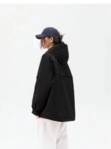 女士防风夹克，防水轻便宽松户外外套，长袖连帽，春季服装