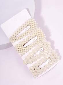 4pcs Girls' Fashionable Minimalist Pearl Flower Hair Clips, Suitable For Daily Wear - White - View 5