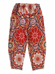 Plus 女款花朵印花阔腿裤 - 橘色 - 查看 2