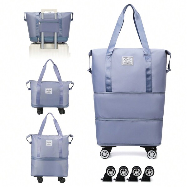 ANTSAY Bolsa de equipaje con ruedas, bolsa de viaje plegable de gran capacidad, ampliable, ruedas extraíbles, separación seca y húmeda, impermeable y ligero, para salir, viajar y aptitud física