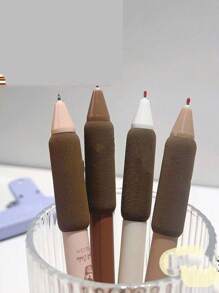 2pcs Random Vintage Sponge Brush Pens, Super Soft Sponge Grip, Non-Fatiguing For Long-Time Writing, Pressurized Design With Black Quick-Drying Ink, Smooth & Uniform Ink Flow, Compact & Elegant Body, Joyful Writing Experience, Portable Metal Clip - Brown - View 4