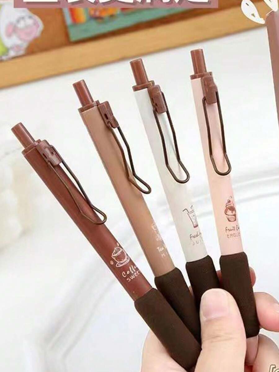 2pcs Random Vintage Sponge Brush Pens, Super Soft Sponge Grip, Non-Fatiguing For Long-Time Writing, Pressurized Design With Black Quick-Drying Ink, Smooth & Uniform Ink Flow, Compact & Elegant Body, Joyful Writing Experience, Portable Metal Clip - Brown - View 1