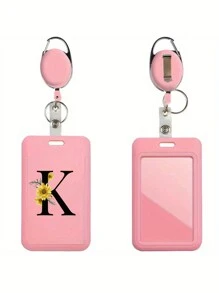 Gepersonaliseerde roze intrekbare ID-badgehouder met sleutelhanger, bedrukt met madeliefjesletters A-Z-patroon, harde ID-badgehouders met intrekbare ID-rol, ID-kaarthouder, plastic creditcardbeschermer, ID-kaarthouder voor verpleegster, dokter, leraar (roze)