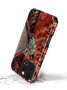 1 Peça Retro Floral Pattern Tecido Tigre Listras Verticais Faux texturizado Capa de Telefone Macia, Compatível com Iphone e 16/16 Plus/16 Pro/16 Pro Max - Multicolorido - Ver 3