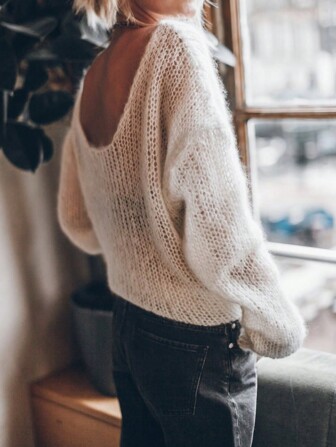 VIBEWAVE Sexy Loose Fit Off Shoulder Hollow Out Lightweight Long Sleeve Sweater For Women, Casual Elegant For Daily Wear & Holiday