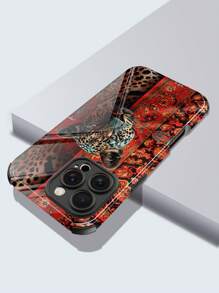 1 Peça Retro Floral Pattern Tecido Tigre Listras Verticais Faux texturizado Capa de Telefone Macia, Compatível com Iphone e 16/16 Plus/16 Pro/16 Pro Max - Multicolorido - Ver 2
