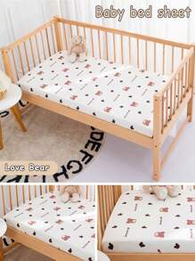 1pc Baby Crib Mattress Cover 120*60cm, Cartoon Print, Breathable & Absorbent, Suitable For All Seasons, Detachable Mattress Pad Love Valentine