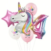 Nuevo conjunto de globos con número degradado de unicornio colorido, decoración de fiesta de cumpleaños con tema de unicornio globos de papel de aluminio - Multicolor - Ver 16