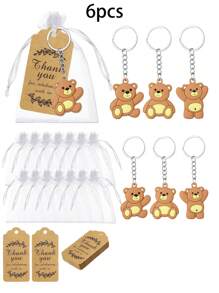 6pcs/15pcs/21pcs Bear Gift Bag, Party Gift, Bear Gift Set, Cute Bear Keychain, Bear Keychain, Art Gift Pendant Accessories, Creative Gift Bag, Comes With Transparent Hard Yarn Bag, Gratitude To Guests Kraft Paper Label And Rope Birthday Party Supplies Decoration
