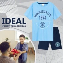 Manchester City FC Short Pyjama Set Breathable Lounge Wear Gift - Blue - View 3
