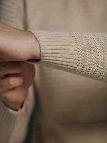 Men's Knitted Sweater Coat Sweater Cold Weather Round Neck Long Sleeve Wool Blouse - Caqui - Ver 5