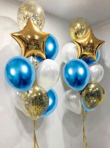 8 件墨蓝色五彩纸屑乳胶气球套装，配金色星形激光丝带，适用于生日派对毕业典礼、单身派对、周年纪念日、婚礼装饰、返校情人节 - 金色 - 查看 4