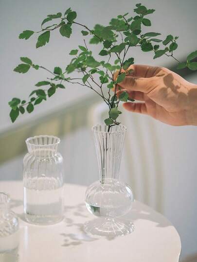 1pc Retro Gestreepte Glass Vase, Clear Flower Vase Bud Mother's Day, Home Desktop ation Arrangement Ornament Care, My Mother Birthday Graduation Room view 7