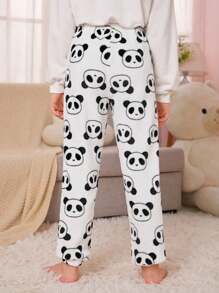 Tween Girls Fuzzy Cute Panda Print Pajama Pants - White - View 2