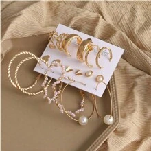 6 Paar/Set Persönlichkeit Metall Dreiteilig Kreolen , C Form Ohrringe und Ohrclips Schmuck