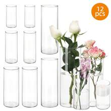 4/12/24/48pcs Clear Glass Cylinder Vases, 4, 6, 8, 10 Inch Tall Cylinder Vases For Centerpieces, Glass Flower Vase, Hurricane Floating Candle Holder Vase For Table Shelf, Party, Wedding, Home Decor E-I-D, Mother's Day Decor - Clear - View 5