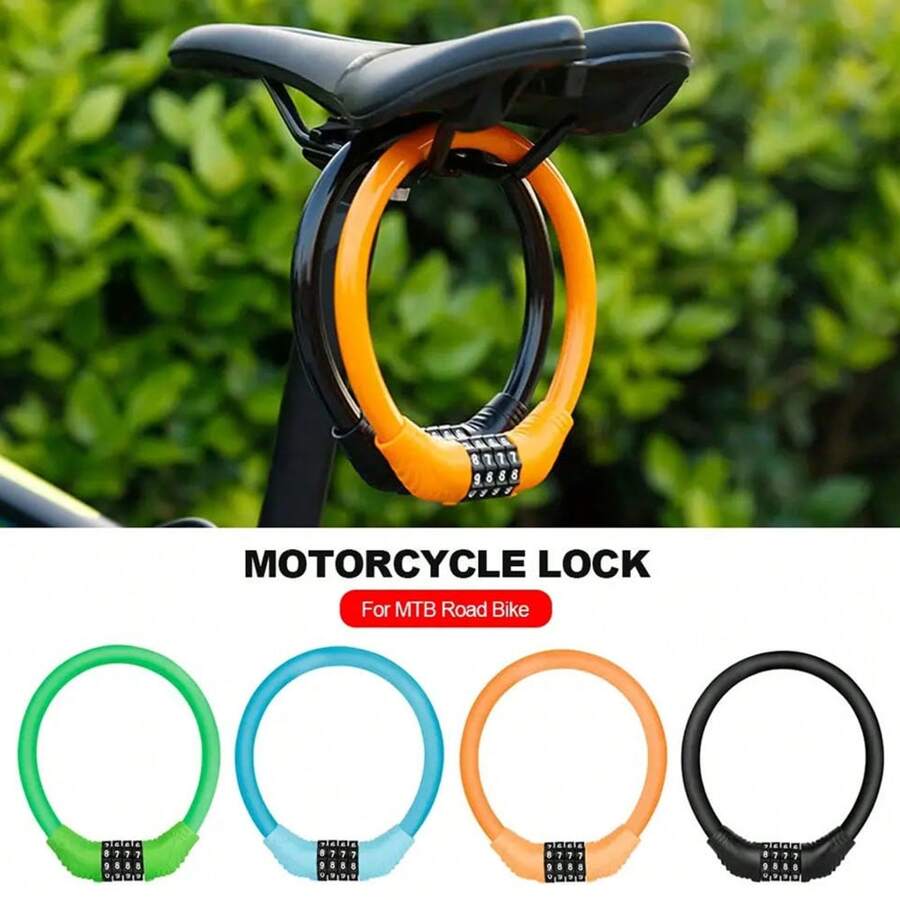 1pc Bicycle Lock, Mountain Bike/Road Bike Security Password Circled Steel Cable Lock, Portable Mini Hoop Lock - Multicolor - View 1