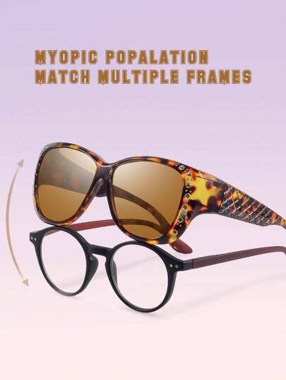 1/2/3 件套时尚女士眼镜，可戴于驾驶、骑行、钓鱼、沙滩等场合，可佩戴防眩光眼镜，女士眼镜遮光镜