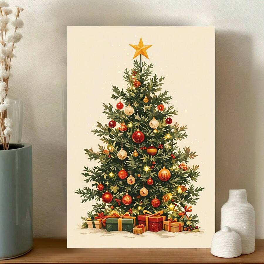 Christmas Art, Modern Christmas Tree Art, Winter Scene For Living Room, New Year Home Wall Decor