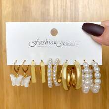 6 Paar/Set Persönlichkeit Metall Dreiteilig Kreolen , C Form Ohrringe und Ohrclips Schmuck