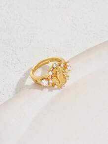 1pc 18k Gold-Plated Copper Oval Cubic Zirconia Virgin Mary Adjustable Open Ring,Fashionable Unisex Daily/Party/Event Accessory