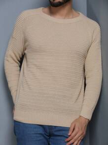 Men's Knitted Sweater Coat Sweater Cold Weather Round Neck Long Sleeve Wool Blouse - Caqui - Ver 6