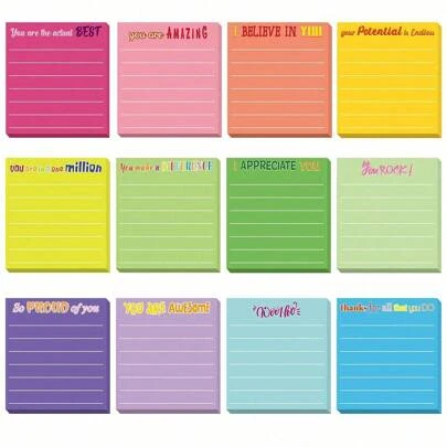 12 Pcs 3inch Inspirational Sticky Notes With Lines Cute Motivational Sticky Note Pad Appreciation Sticky Notes Gifts For Coworkers Nurse Teacher Office Supplies 3 X 3''