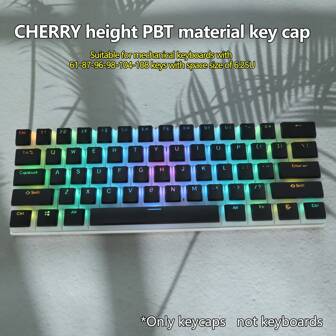 Juego de teclas de perfil alto OEM, material PBT/ABS, disponible en colores: rosa sakura, azul menta, lila, blanco cristal, blanco, negro, azul, morado, rosa, capa doble translúcida con impresión en la parte delantera, adecuado para teclados mecánicos con barra espaciadora de 6.25U y de 61/64/68/75/82/87/96/98/104/108 teclas. Se vende solo como juego de teclas, incluye herramienta para extraer teclas, teclado no incluido.