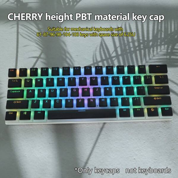 Juego de teclas de perfil alto OEM, material PBT/ABS, disponible en colores: rosa sakura, azul menta, lila, blanco cristal, blanco, negro, azul, morado, rosa, capa doble translúcida con impresión en la parte delantera, adecuado para teclados mecánicos con barra espaciadora de 6.25U y de 61/64/68/75/82/87/96/98/104/108 teclas. Se vende solo como juego de teclas, incluye herramienta para extraer teclas, teclado no incluido.