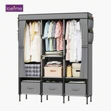LOEFME Canvas Wardrobe Fabric Clothes Closet + Hanging Rail & 3 Storage Boxe Black/Grey - Grey - View 1