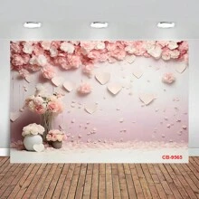 Fondo fotográfico con flores y corazones rosas para fotografías de cumpleaños, retrato y decoración para estudio fotográfico - Multicolor - Ver 1