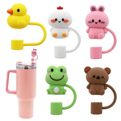 1/5pcs Reusable Cartoon Silicone Straw Sleeves, Dust-Proof, Splash-Proof, Cute Accessory, Home Decor, Party Supplies