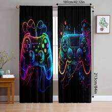 2pcs Cartoon Room Curtains, Polyester Living Room Curtains, Bedroom Blackout Curtains, Bedroom Decoration Home, House Bedroom Wedding Decoration Style, Blackout Curtains Without Drilling - Multicolor - View 5