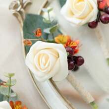 Artificial Flowers Boutonniere For Men,Groom Groomsmen Boutonniere, Artificial Flowers Decor For Wedding Decor/Prom/Homecoming, Etc.Wedding Bouquet Centerpieces Party Tables Home Decorations Party Favors Room Decor Bride