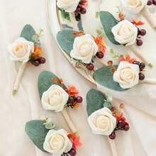 Artificial Flowers Boutonniere For Men,Groom Groomsmen Boutonniere, Artificial Flowers Decor For Wedding Decor/Prom/Homecoming, Etc.Wedding Bouquet Centerpieces Party Tables Home Decorations Party Favors Room Decor Bride