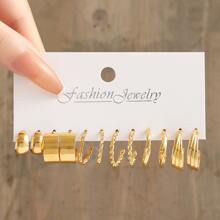 6 Paar/Set Persönlichkeit Metall Dreiteilig Kreolen , C Form Ohrringe und Ohrclips Schmuck