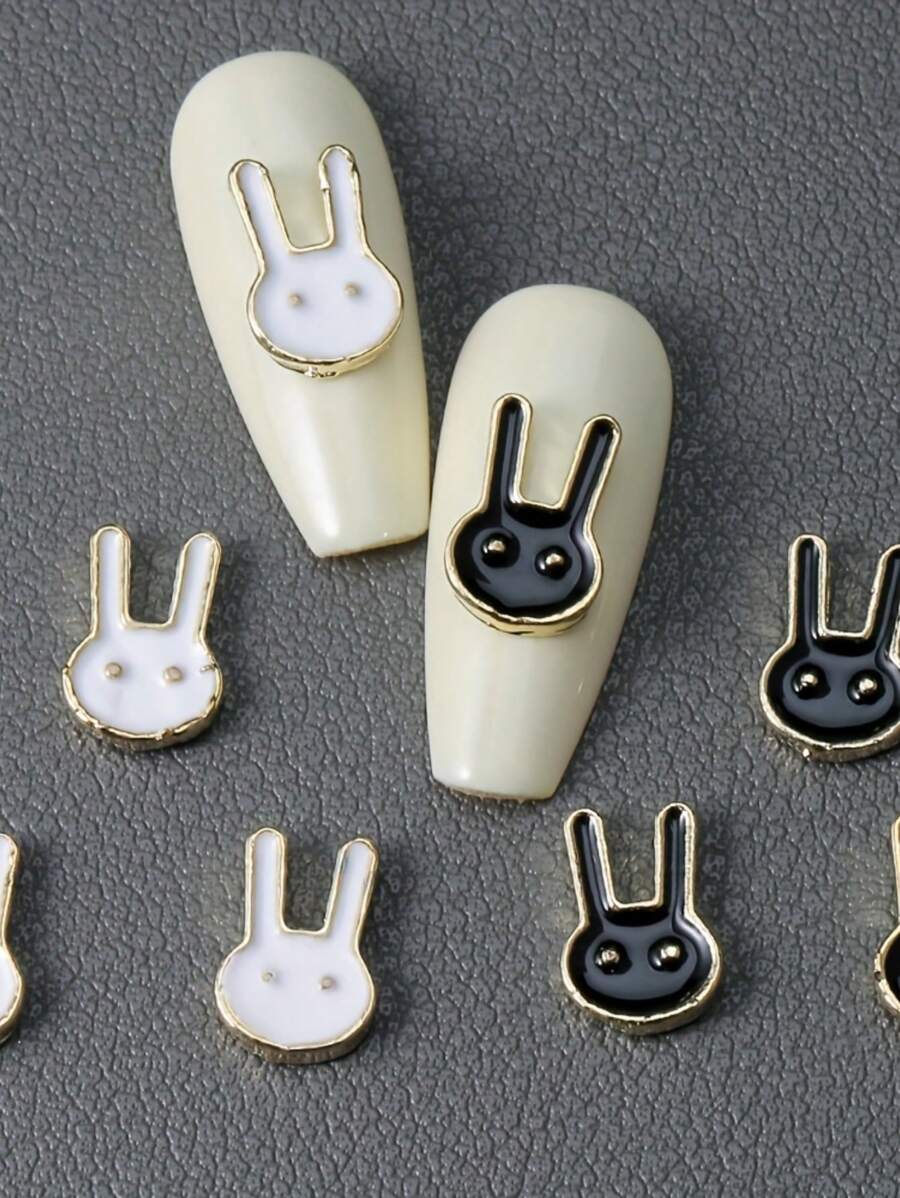 10 pezzi Decorazioni da unghie a forma di coniglietto di Pasqua - Decorazioni 3D in bianco e nero per unghie fai da te, scarpe, vestiti e lavori artigianali - Multicolore - Visualizzare 1