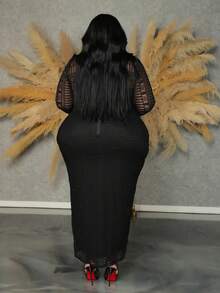 Đầm dài ren bán trong suốt cỡ lớn cho nữ, dáng ôm, mùa hè - màu đen - Xem 3