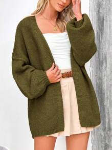 Women's Oversized Cardigan Fall Long Lantern Sleeve Knit Cardigan Lightweight - 軍綠色 - 查看 6