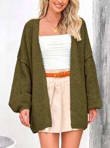 Women's Oversized Cardigan Fall Long Lantern Sleeve Knit Cardigan Lightweight - 軍綠色 - 查看 5