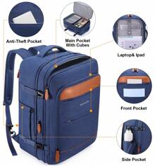 UKEIN Bagsure Travel Backpack, 42L Carry On Luggage, Flight Approved Expandable Backpack, Laptop Backpack, Hidden Shoulder Straps Weekender Bags For Women Men, Suitcase With Packing Cubes And Shoe Pocket - Màu xanh lam - Xem 4