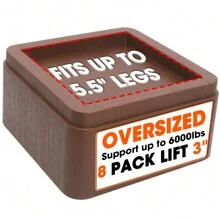 8 Set Bed Risers 3inch, Adjustable Furniture Risers, Heavy Duty Oversized Bed Legs Risers, Up To 6000 Lbs-Table Leg Extenders, Bed Table, Chair, Desk, Sofa (Brown 8 Pack)