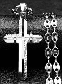 Collana con ciondolo a croce di Gesù, in acciaio inossidabile, oro e argento, stile cristiano, a forma di grani di caffè, accessori moda, regalo per coppie