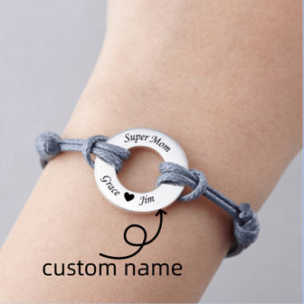 Personalized Rope Bracelet For Women Adjustable Custom Name Disc Lettering Stainless Steel Bracelet For Her Family Jewelry,Customized Fashion Engraved Bracelets,Vintage Outfit